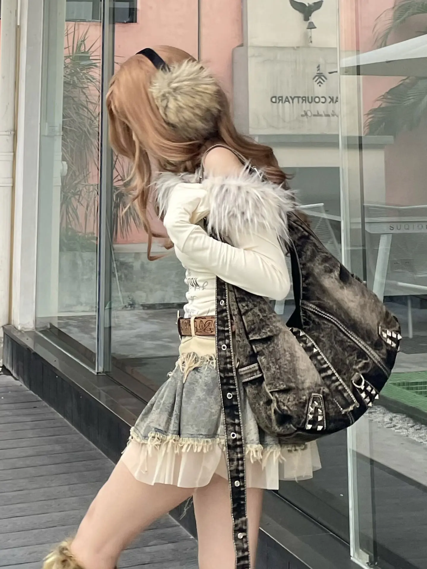 Gewassen denim schoudertas met - Women Bags Jeans recensie en prijs
